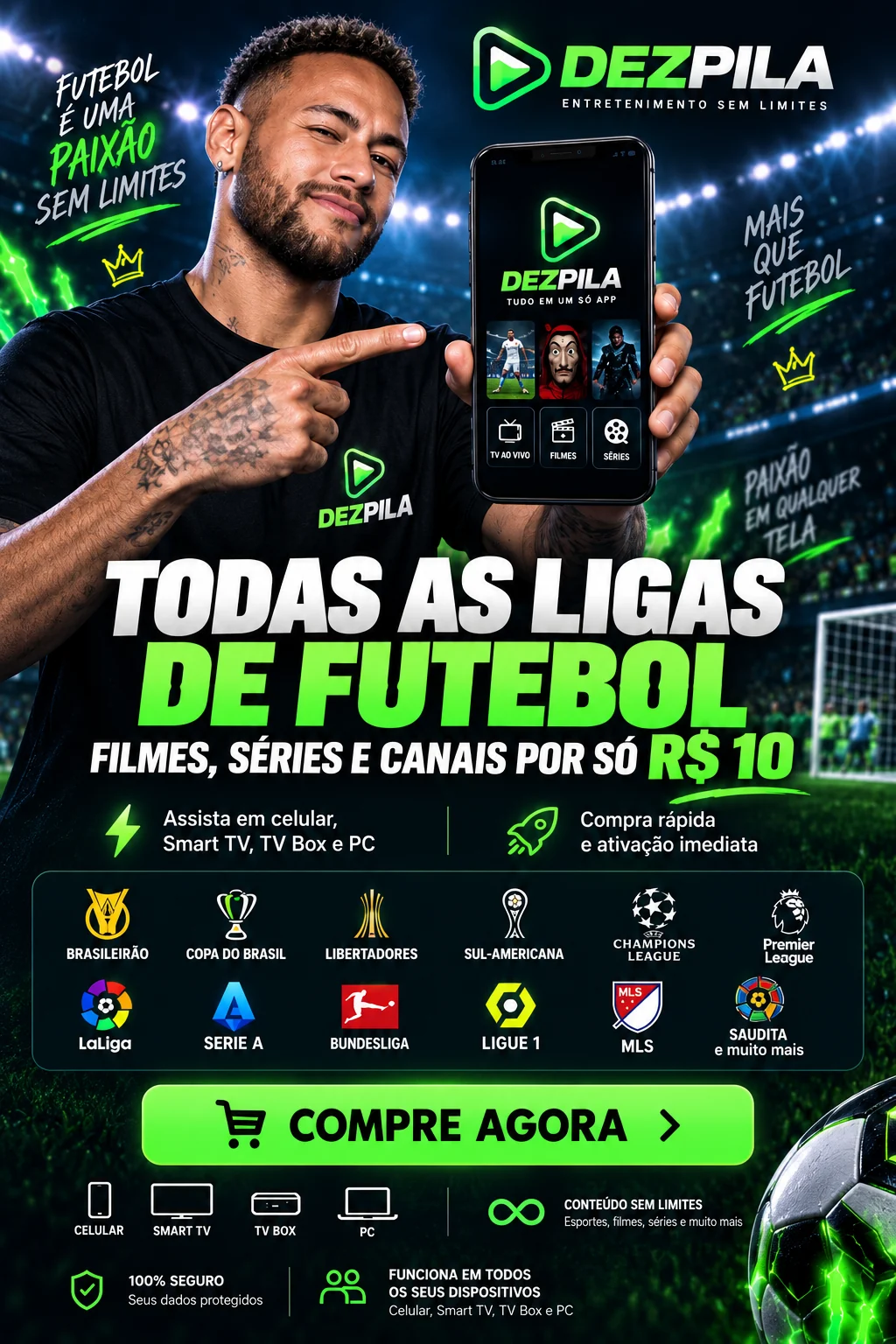 Dezpila: futebol, filmes, séries e canais por R$ 10